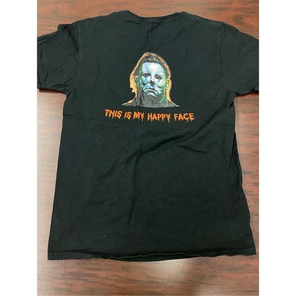 Michael Myers This Is My Happy Face Black Short Sleeve Pocket Tee Size Small - Picture 3 of 9